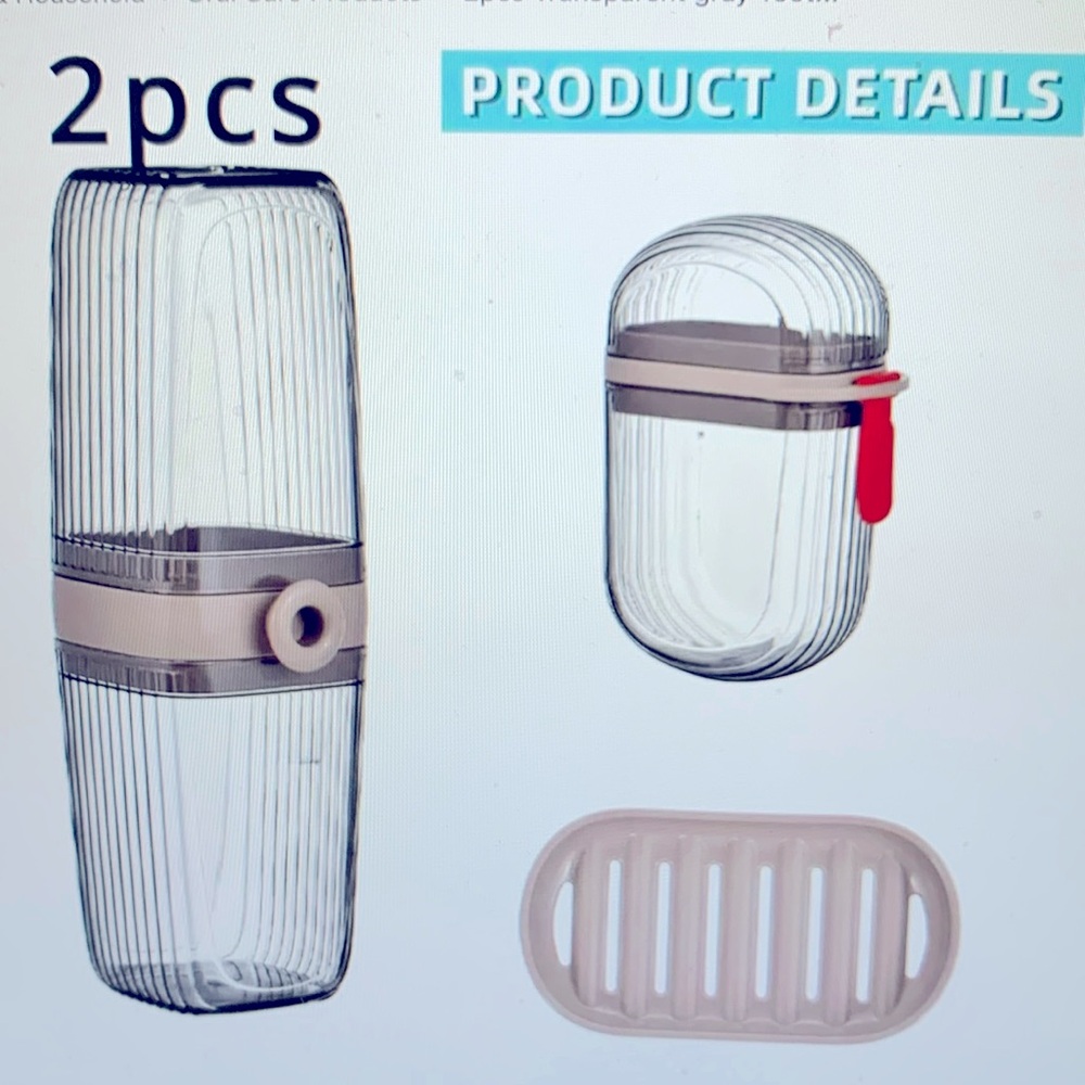 2pcs Transparent gray Toothbrush Travel Case